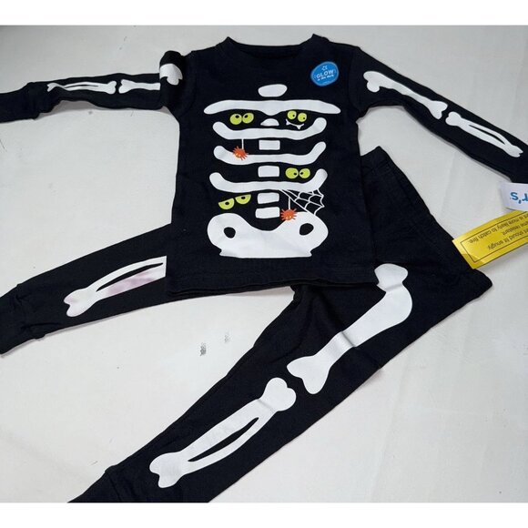 Carter's Skeleton Glow-In-The-Dark Pajama Top Bottom Set Toddler Boys 2T Costume - Picture 1 of 8